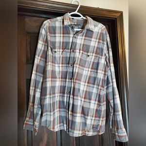 Gander Mountain Guide Series L Plaid Gray, White, and Orange Button Down